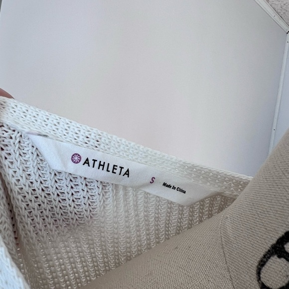 Athleta White Highline Sweater Tunic, V-Neck Cotton Blend Structural Knit - Picture 7 of 7